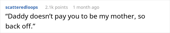 Comment on Reddit about a dad's young girlfriend attempting to parent. Comment on Reddit about a dad's young girlfriend attempting to parent.