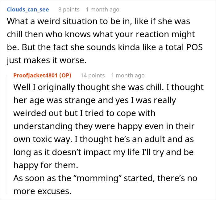 Reddit comments discussing feelings about dad's girlfriend parenting role. Reddit comments discussing feelings about dad's girlfriend parenting role.