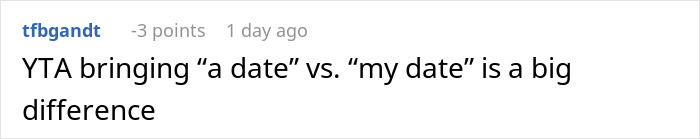 Text comment discussing differences in bringing "a date" versus "my date. Text comment discussing differences in bringing "a date" versus "my date.
