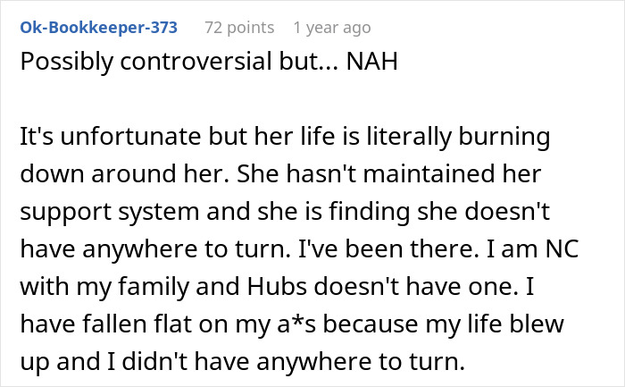 Reddit comment discussing tough conversation about refusing to rebook an expensive trip due to lack of support system. Reddit comment discussing tough conversation about refusing to rebook an expensive trip due to lack of support system.