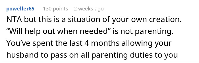 Text comment on parenting issues, discussing husband's lack of involvement. Text comment on parenting issues, discussing husband's lack of involvement.