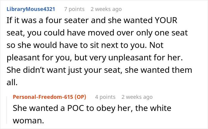Reddit discussion about seat demand on a bus, highlighting an interaction involving a young woman. Reddit discussion about seat demand on a bus, highlighting an interaction involving a young woman.
