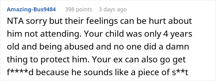 Text screenshot discussing feelings about a child not attending a BBQ due to stepsibling issues. Text screenshot discussing feelings about a child not attending a BBQ due to stepsibling issues.