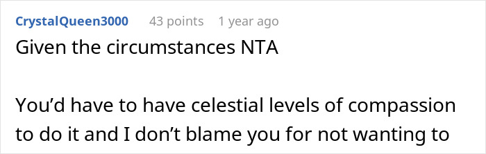 Internet comment supporting a man's decision not to babysit his cheating ex's kids. Internet comment supporting a man's decision not to babysit his cheating ex's kids.