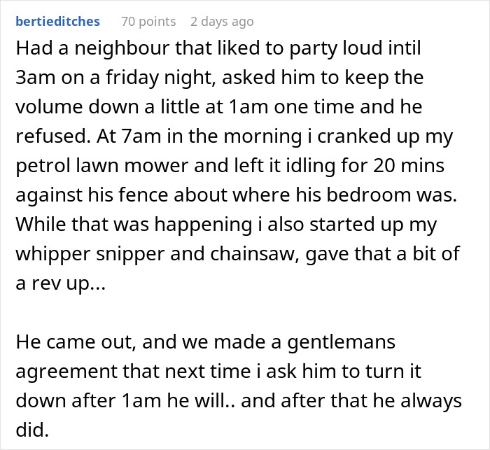 Text describing a neighbor's loud party and a noisy morning revenge, relating to hotel room neighbors. Text describing a neighbor's loud party and a noisy morning revenge, relating to hotel room neighbors.