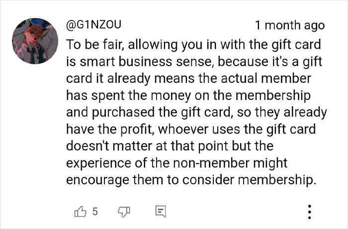 A comment discussing a Costco shopping hack about using gift cards to enter without membership. A comment discussing a Costco shopping hack about using gift cards to enter without membership.
