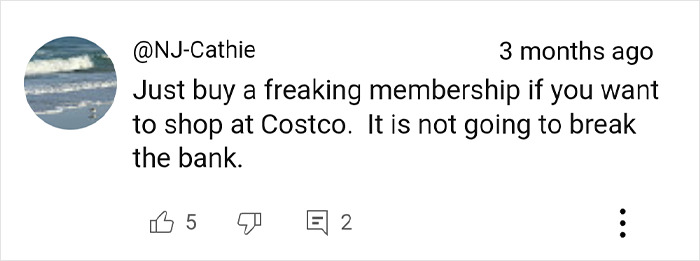 Comment discussing Costco membership benefits and savings. Comment discussing Costco membership benefits and savings.