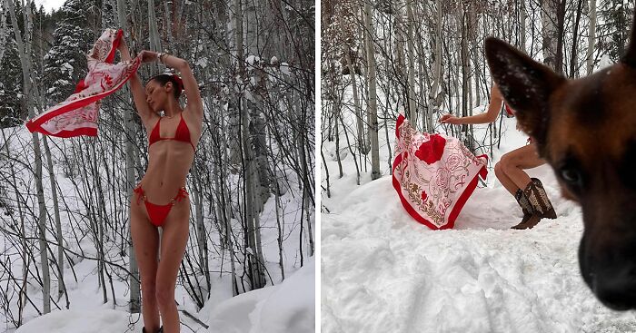 “You Need A Burger”: Bella Hadid Heats Up The Snow, And Fans Have Hilarious Reactions
