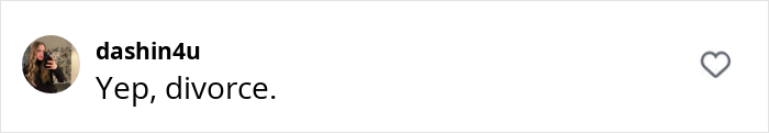 Divorce comment on social media post with heart icon next to it. Divorce comment on social media post with heart icon next to it.