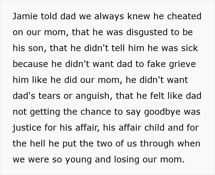 Text expressing a teen's refusal to share his brother's final words with half-siblings. Text expressing a teen's refusal to share his brother's final words with half-siblings.