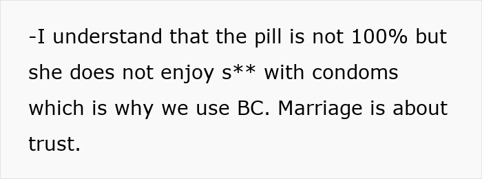 Text discussing trust in marriage and birth control options. Text discussing trust in marriage and birth control options.