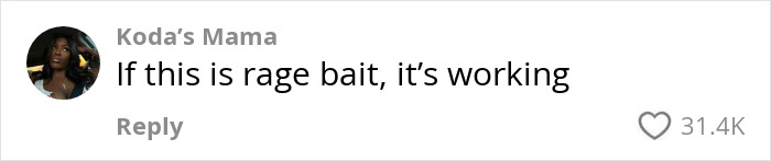 Comment by Koda's Mama on woman's kitchen transformation, saying, "If this is rage bait, it’s working," with 31.4K likes. Comment by Koda's Mama on woman's kitchen transformation, saying, "If this is rage bait, it’s working," with 31.4K likes.