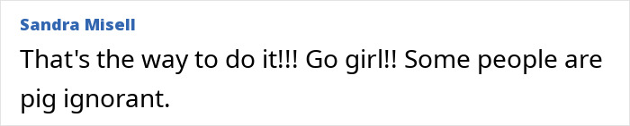 Text comment praising action, mentioning "pig ignorant" people. Text comment praising action, mentioning "pig ignorant" people.