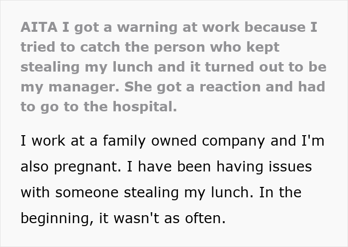 Pregnant Worker&rsquo;s Lunch Keeps Getting Stolen, Manager Ends Up Hospitalized In Revenge