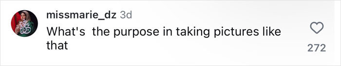 Comment questioning Bella Hadid's snow bikini photoshoot purpose, with 272 likes. Comment questioning Bella Hadid's snow bikini photoshoot purpose, with 272 likes.