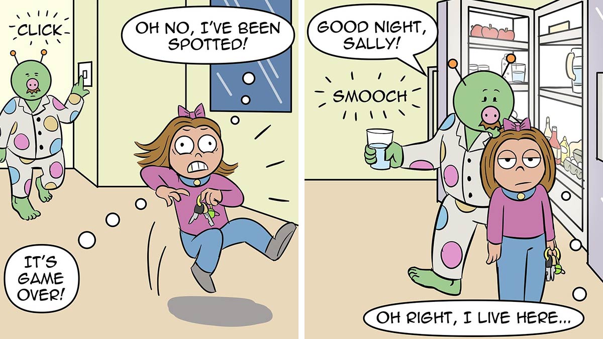 Artist Continues To Explore A Funny Story Where A Human Girl Was Adopted As A Pet By Aliens (28 New Pics)