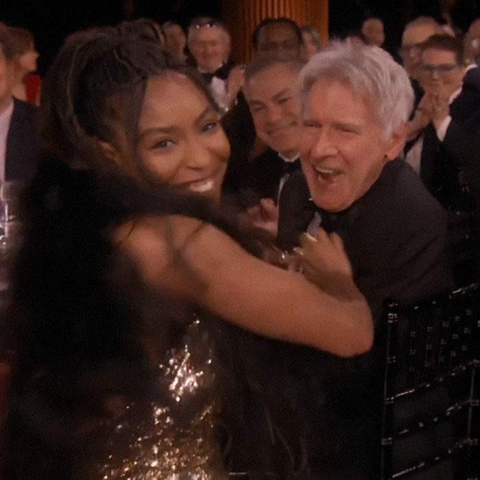 Harrison Ford laughs with co-star Jessica Williams during the 2025 SAG Awards. Harrison Ford laughs with co-star Jessica Williams during the 2025 SAG Awards.