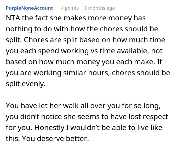Text advising husband on chore division, reflecting on respect and fairness; relevant to "unhelpful" and domestic responsibilities. Text advising husband on chore division, reflecting on respect and fairness; relevant to "unhelpful" and domestic responsibilities.