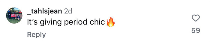 Comment reads: "It’s giving period chic" with a fire emoji, discussing influencer’s wetlook dress. Comment reads: "It’s giving period chic" with a fire emoji, discussing influencer’s wetlook dress.