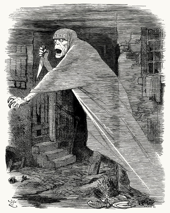 Illustration of Jack the Ripper holding a knife, depicted in a shadowy alley, representing the infamous criminal. Illustration of Jack the Ripper holding a knife, depicted in a shadowy alley, representing the infamous criminal.