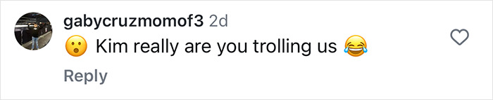 Instagram comment about Kim Kardashian with surprised and laughing emojis. Instagram comment about Kim Kardashian with surprised and laughing emojis.