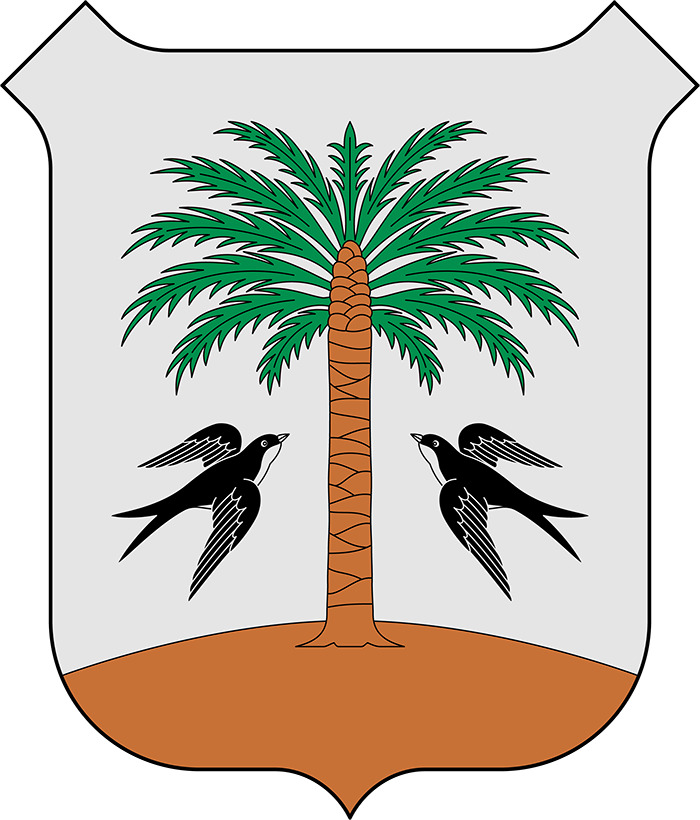 Coat of arms logo depicting a palm tree and birds. Coat of arms logo depicting a palm tree and birds.