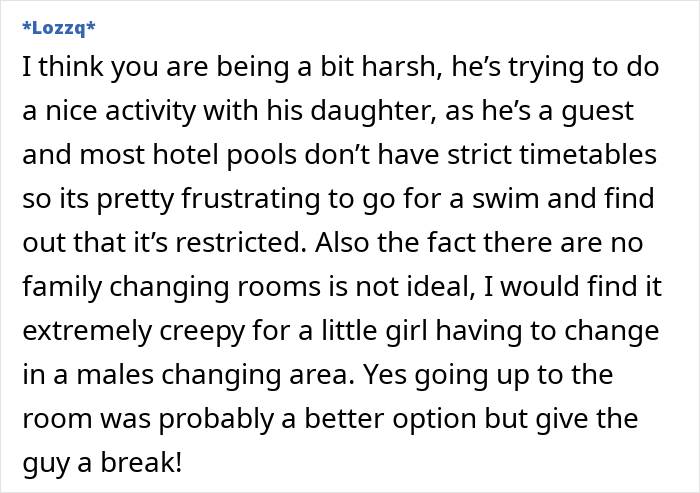 Text discussion about a dad bringing his daughter into a women’s changing room, highlighting lack of family facilities. Text discussion about a dad bringing his daughter into a women’s changing room, highlighting lack of family facilities.