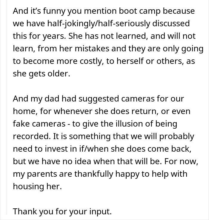 Text excerpt discussing issues with stepdaughter's lies and considering security cameras at home. Text excerpt discussing issues with stepdaughter's lies and considering security cameras at home.