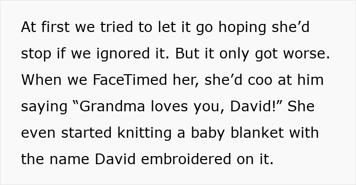 Text detailing a grandmother repeatedly calling her grandson "David," despite family objections. Text detailing a grandmother repeatedly calling her grandson "David," despite family objections.