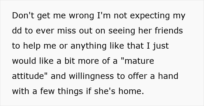 Text expressing frustration about a 14-year-old's lack of household help after a new baby. Text expressing frustration about a 14-year-old's lack of household help after a new baby.
