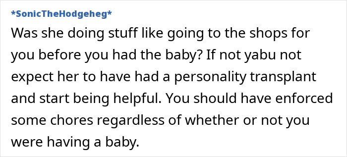 Text discussing a teen's role in doing chores after a new baby is born. Text discussing a teen's role in doing chores after a new baby is born.