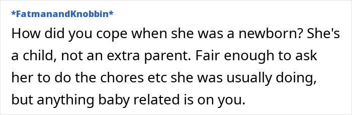 Text discussing parenting, responsibilities, and a child's role in helping after a new baby. Text discussing parenting, responsibilities, and a child's role in helping after a new baby.