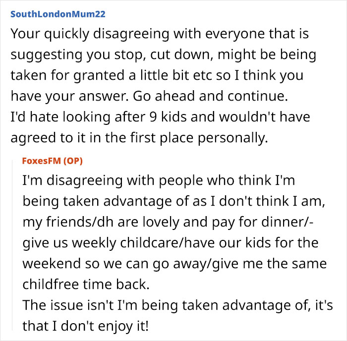 Text exchange discussing a mom's resentment about managing 9 kids while others go trail running. Text exchange discussing a mom's resentment about managing 9 kids while others go trail running.