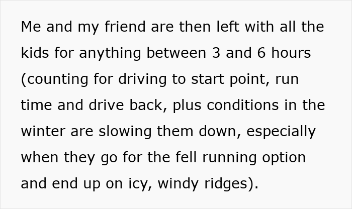 Text expressing a mom's resentment for being left with 9 kids while parents go trail running, highlighting stress. Text expressing a mom's resentment for being left with 9 kids while parents go trail running, highlighting stress.