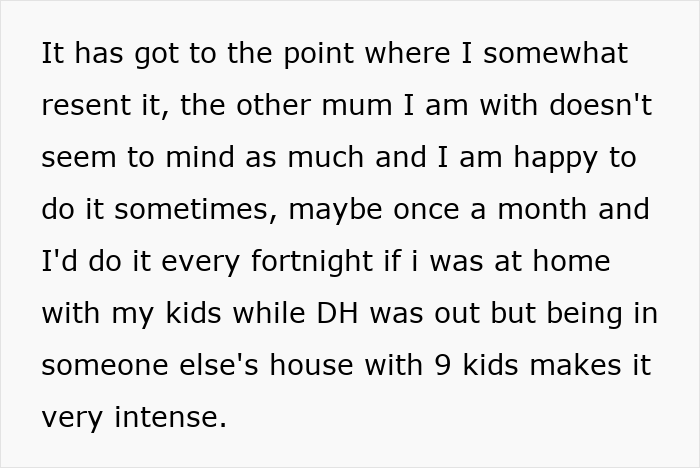Text expressing a mom's resentment for being left with 9 kids, highlighting stress while others trail run. Text expressing a mom's resentment for being left with 9 kids, highlighting stress while others trail run.