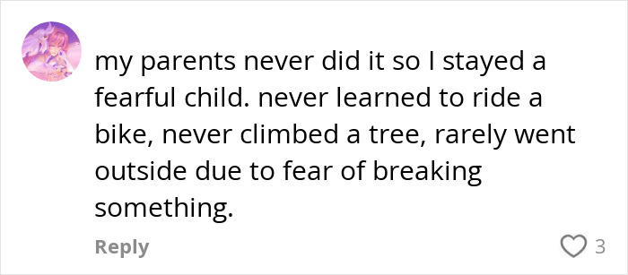 Comment discussing parental influence and overcoming fears in childhood. Comment discussing parental influence and overcoming fears in childhood.