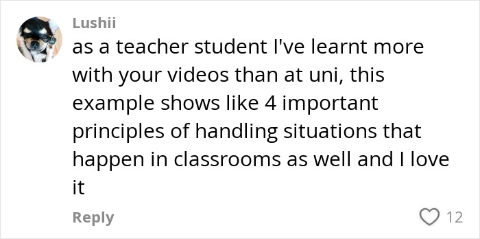 Comment highlighting positive impact of videos on teaching strategies, relevant to negative reinforcement insights. Comment highlighting positive impact of videos on teaching strategies, relevant to negative reinforcement insights.