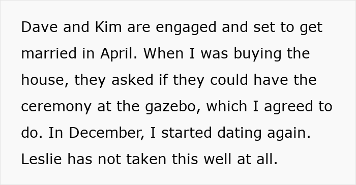 Text about a man's friends wanting a backyard wedding, but he started dating again. Text about a man's friends wanting a backyard wedding, but he started dating again.