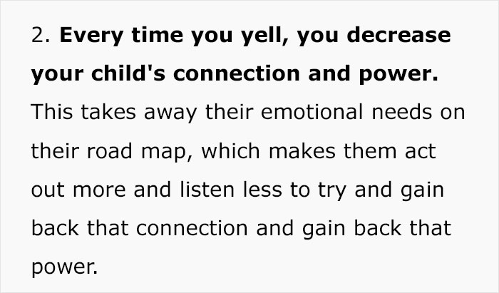 Text excerpt on parenting coach advice: yelling reduces child's connection and power, affecting emotional needs and listening. Text excerpt on parenting coach advice: yelling reduces child's connection and power, affecting emotional needs and listening.