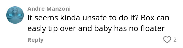 Comment questioning the safety of placing a baby in a plastic box for a cave visit in Thailand. Comment questioning the safety of placing a baby in a plastic box for a cave visit in Thailand.