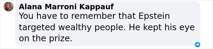 Comment mentioning Epstein's targeting of wealthy people. Comment mentioning Epstein's targeting of wealthy people.