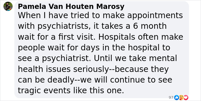 Text discussing mental health challenges and delayed psychiatric appointments stresses urgency in preventing tragic events. Text discussing mental health challenges and delayed psychiatric appointments stresses urgency in preventing tragic events.
