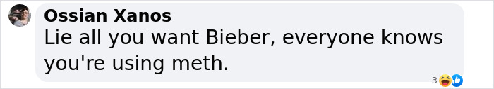 Comment accusing Justin Bieber of substance abuse, causing online reactions. Comment accusing Justin Bieber of substance abuse, causing online reactions.
