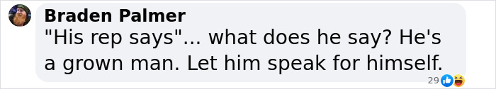 Comment questioning why Justin Bieber's rep speaks for him. Comment questioning why Justin Bieber's rep speaks for him.