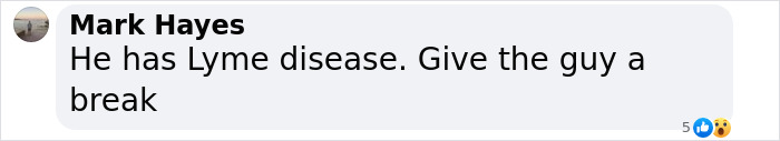 Comment mentioning Lyme disease in response to concerns about Justin Bieber's appearance. Comment mentioning Lyme disease in response to concerns about Justin Bieber's appearance.