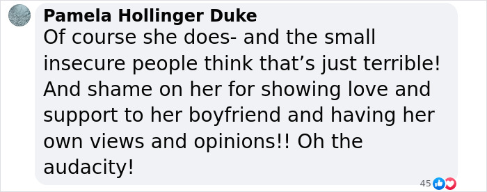 Screenshot of a comment about Taylor Swift showing support and having opinions. Screenshot of a comment about Taylor Swift showing support and having opinions.