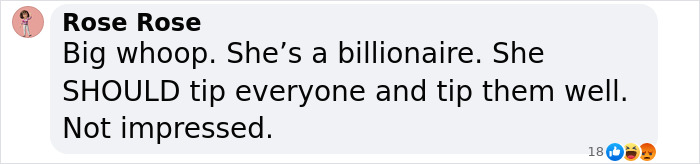 Text comment about tipping by a billionaire, expressing a lack of impression. Text comment about tipping by a billionaire, expressing a lack of impression.