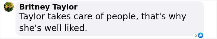 Comment praising Taylor Swift for taking care of people. Comment praising Taylor Swift for taking care of people.