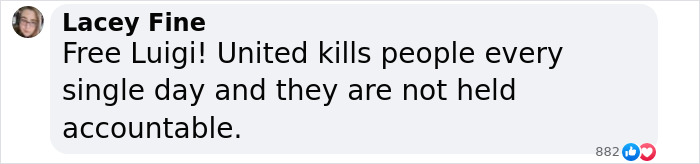 Facebook comment discussing Luigi Mangione and accountability of United. Facebook comment discussing Luigi Mangione and accountability of United.