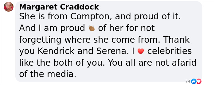 Comment praising celebrities for staying true to their roots and being unafraid of media. Comment praising celebrities for staying true to their roots and being unafraid of media.